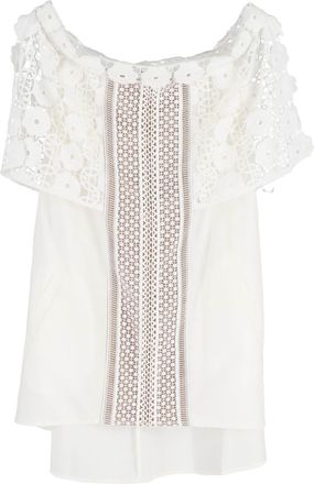 Self Portrait Floral-Lace Detailed Off-Shoulder Mini Dress in White Cotton