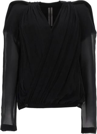 Rick Owens Maria V-Neck Blouse - Dames - Blouses - Zwart - XS - Katoen - Overhemden