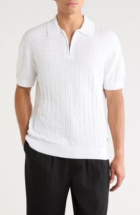 DKNY Alex Cotton Blend Quarter Zip Polo Sweater in White at Nordstrom Rack, Size X-Large