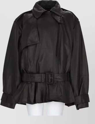 Rotate lamb leather single-breasted coat