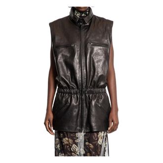 Magda Butrym Vests, female, Black, Size: S Leather Peplum Vest