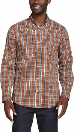 Eddie Bauer Plaid Long Sleeve Getaway Flex Button Down Shirt In Rust