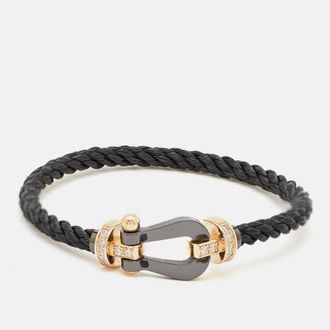 Fred Perry Force 10 Diamond Ceramic 18K Rose Gold Black Cable Large Model Bracelet 16