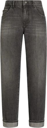 Dolce & Gabbana Logo Plaque Jeans - Heren - Regular Fit Jeans - Grijs - L - Jeans