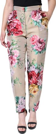 Dolce & Gabbana Womens Beige Floral Jacquard High Waist Tapered Pants Polyester Silk