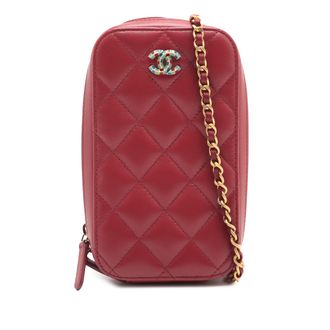 Chanel Tweedekans Cc Gequilted Lamsleer Ritstas voor Telefoon