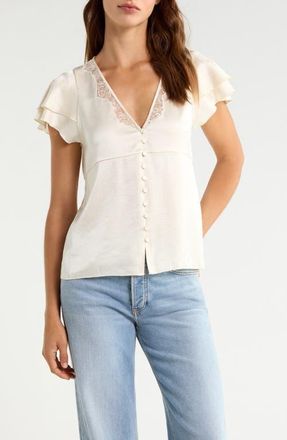 Citizens Of Humanity Lola Flutter Sleeve Lace Satin Top in Cream at Nordstrom, Size X-Large
