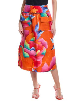 Farm Rio Farm Rio Ombre Chita Linen Midi Skirt