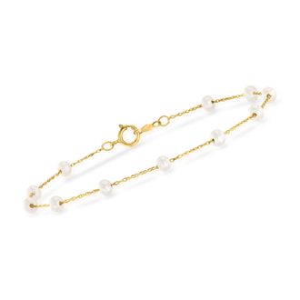RS Pure by Ross-Simons 3-3.5mm Cultured Pearl Station Bracelet in 14kt Yellow Gold