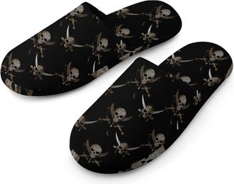 Generic Piratees Skull Mens Slippers Warm Non-Slip Houes Shose Spa Slipper for Home Bedroom