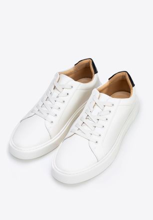 Wittchen Heren tweekleurige leren sneakers, wit en zwart, natuurlijk leer