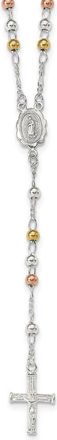 Diamond2Deal Sterling Silver Yellow & Rose Flash Gold-plated Rosary Necklace 24