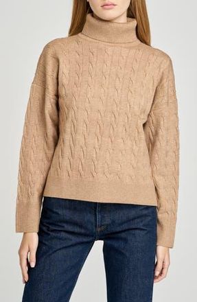Wayf Sally Cable Knit Turtleneck Sweater in Camel at Nordstrom Rack, Size X-Small