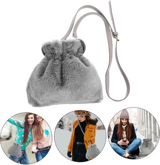 Yardwe Versatile Plush Drawstring Handbag Light Grey Capacity Single Shoulder Bag Stylish Crossbody for Women Comfortable Daily Use
