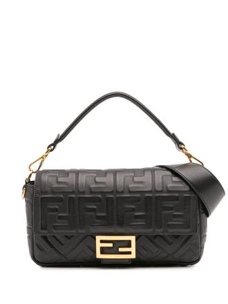 Fendi 2000-2010 Zucca Embossed Leather Baguette satchel - Black