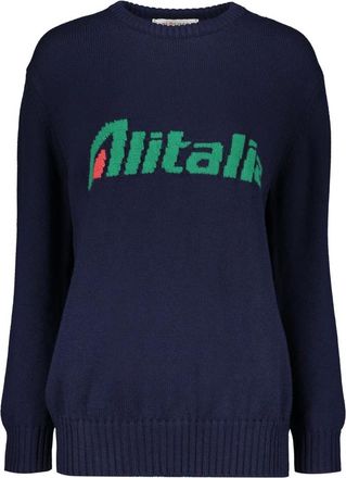 Alberta Ferretti Truien & Vesten, Dames, Blauw, XS, Wol, Geribbelde Wollen Trui