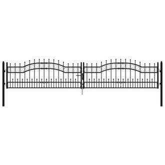 Berkfield Home Fence Gate with Spear Top Black 406x120 cm Powder-coated Steel