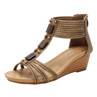 Generic 2026 Women Slippers Ladies Slope Heel Sandals Outer Wear Mum Shoes Back Zip Thick Bottom Roman (Bronze, 4.5)