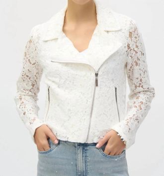 Joseph Ribkoff Lace Fitted Moto Jacket In Vanilla