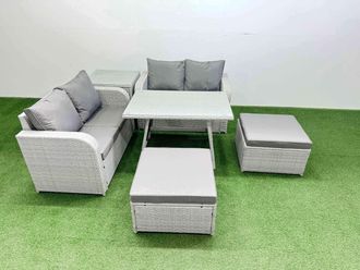 Fimous 6 Seater Outdoor Love Sofa Set Rattan Garden Furniture Sets in Light Grey