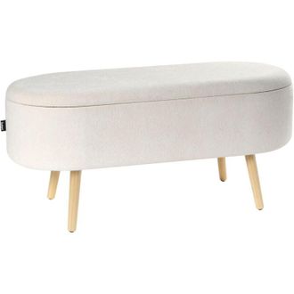 Beliani Panca imbottita per corridoio con contenitore Panca da letto gambe in legno bianco sporco Oklahoma