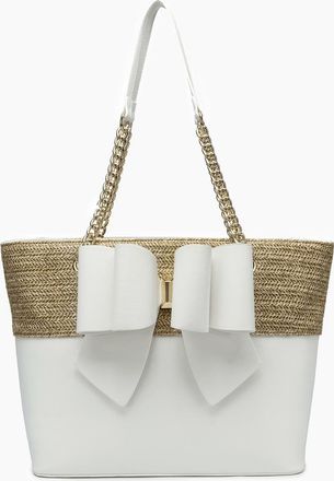Like Dreams Womens Daisy Bow Dual Vegan Tote Bag In White