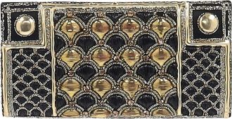 Balmain Pre-owned Womens Embellished Flap Clutch Bag in Black and Gold Silk - One Size