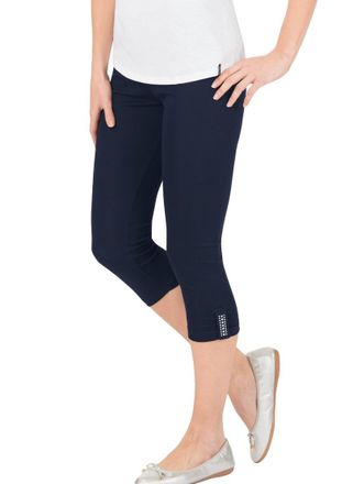 Trigema Leggings TRIGEMA TRIGEMA Leggings 7/8 mit Kristallsteinen, Damen, Gr. XXL, US-Gr&ouml;ssen, blau (navy), Feinripp, 95% Baumwolle, 5% Elastan, Basic, Hosen 