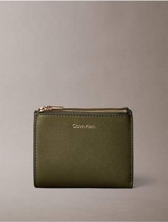 Calvin Klein Womens Foil Logo Double Zip Card Case - Green
