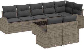 vidaXL Garden Sofa Set with Cushion 9 pcs Grey Poly Rattan vidaXL