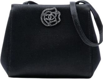 Chanel Pre-owned Vintage Satin Camellia Schoudertas - Dames - Vintage Schoudertas - Zwart - ONE Size - Satijn - Vintage