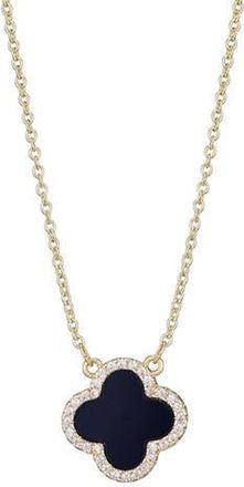 Adornia Cubic Zirconia Halo Black Clover Pendant Necklace in Gold-Black at Nordstrom Rack