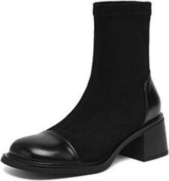 Generic Womens Round Toe Ankle Boots with Chunky Block Heels Suede PU Mix Material Comfortable Non Slip Wear Resistant for Daily Street Office Fall Winter Use