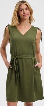 Lands End Cotton Jersey Shoulder Tie Belted Mini Dress in Artichoke at Nordstrom, Size X-Large