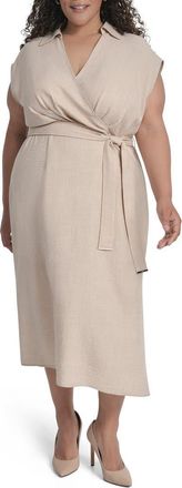 DKNY Cap Sleeve Midi Dress in Beige at Nordstrom Rack, Size 18W