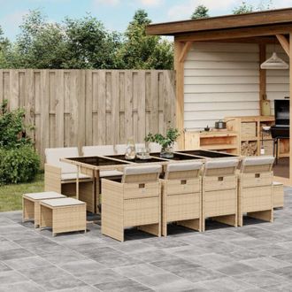 vidaXL Set Comedor De Jard&iacute;n Con Cojines 13 Pzas Rat&aacute;n Sint&eacute;tico Beige