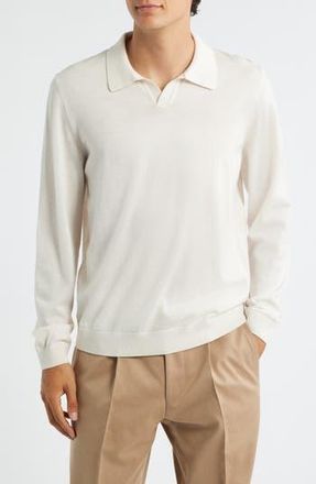 BOSS Enord Long Sleeve Wool Polo Sweater in Open White at Nordstrom Rack, Size Xx-Large