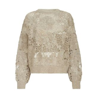 Brunello Cucinelli Whispering Bloom Embroidery Sweatshirt - Dames - Truien - Beige - Maat: L Wol