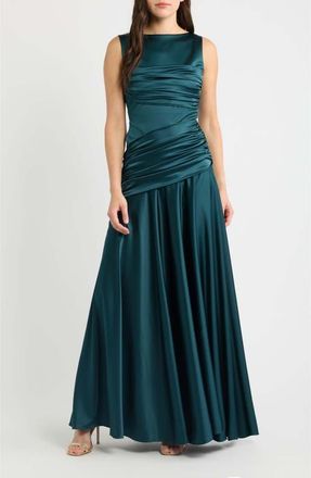 La Petite Robe Di Chiara Boni Raula Ruched Satin Gown in 549E Sherwood at Nordstrom, Size 12