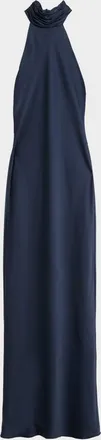 Ramy Brook Tatiana Low-Cut Halter Column Gown