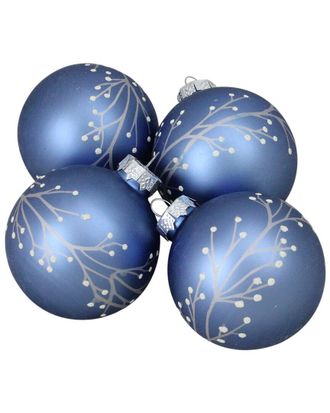 Northern Lights Discontinued Northlight 4Ct Matte Blue Branches Glass Ball Christmas Ornament 2.5In