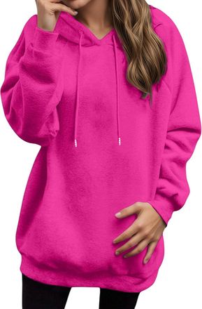 Generic Womens Hoodies & Sweatshirts Casual Pullover Hoodie Lightweight Fleece Sweatshirt Comfortable Solid Color Raglan Sleeve Jacket for Everyday Activities