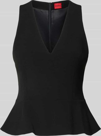 HUGO BOSS Slim Fit Blusentop mit Sch&ouml;&szlig;chen in Black, Gr&ouml;&szlig;e 32