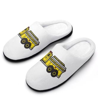 Generic Fire Truck Funny Mens Slippers Cotton Warm House Shoes Memory Foam Sandals Print Size 7-14