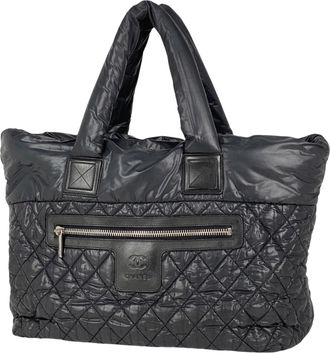 Chanel Black Nylon Handbag Tote Bag (Pre-Owned)
