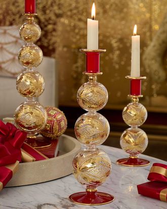 Neiman Marcus 11.6 Red and Gold-Tone Candle Holder