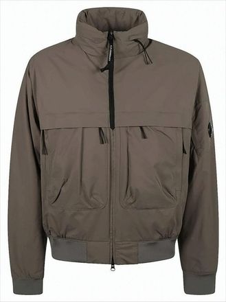 C.P. Company Brown Bomber Jacket With High Collar And Ribbed Details