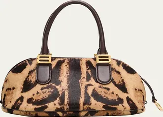 Balenciaga Bolero Mini Leopard-Print Calf Hair Bowling Bag