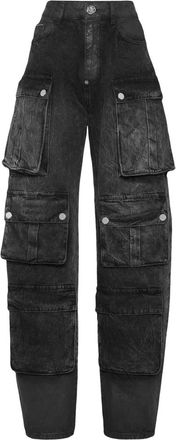 Philipp Plein Denim Oversize Cargo Broek - Dames - Loose Fit Jeans - Zwart - W27 - Denim - Jeans