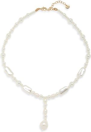 Nordstrom Mixed Faux Pearl Y-Necklace in White- Gold at Nordstrom
